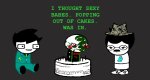 2026 body_modification cake caliborn facial_hair fedora food fullres hat image_manipulation jane_crocker john_egbert poirot_mustache sitting sprite_mode text vriskafeet wise_guy_slime_suit 