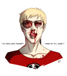  blood body_modification dave_strider headshot jigenbakudan licking nosebleed red_record_tee solo starter_outfit 