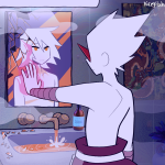 2026 back_angle dirk_strider fullres godtier heart_aspect homestuck:_beyond_canon image_manipulation jaggy_lines kechoban meat_timeline no_glasses no_shirt prince reflection scars solo transtuck ultimate_dirk