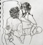  2025 dancestors fullres grayscale kankri_vantas latula_pyrope lineart monochrome necrominn no_hat pencil redrom shipping skateboard social_justice starter_outfit sweat word_balloon 