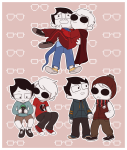 blue_slime_ghost_shirt blush breath_aspect carrying casual dave_strider dzueni godtier hammertime heir holding_hands john_egbert knight red_record_tee redrom shipping starter_outfit time_aspect 