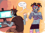  2024 back_angle beverage blackrom body_modification computer crossdressing erisol fullres march_eridan shipping sitting sollux_captor starter_outfit stupid.dog sweat text undergarments word_balloon 