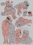  0pwhh 2023 art_dump blush body_hair dave_strider facial_hair fullres godtier grayscale heart highlight_color karkat_vantas knight lying near_kiss red_knight_district redrom reverse_hug shipping sitting sleeping starter_outfit text thought_balloon time_aspect 