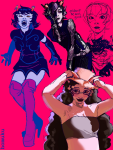  2023 aranea_serket blush crossdressing dancestors eridan_ampora fashion feferi_peixes fullres hat headshot homuku mindfang_dress no_glasses ring_of_life rose_lalonde serkets sketch swimsuit vriska_serket 