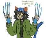  2023 action_claws blush cat_hat freckles fullres kittypeb nepeta_leijon solo starter_outfit text weapon 