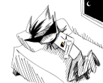  2025 arms_crossed bed dirk's_house dirk_strider fullres grayscale highlight_color lying monochrome monster4lyfe moon night sketch solo starter_outfit 