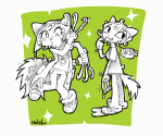 2023 action_claws cat_hat monochrome nepeta_leijon night_milk solo starter_outfit text word_balloon