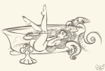  2011 barefoot bathing bathtub cuttlefish feferi_peixes fullres grayscale lying monochrome no_glasses nudity sketch solo vanillavalerian zodiac_symbol 