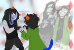  2026 action_claws crying diamond dream_ghost equius_zahhak fullres jaggy_lines nepeta_leijon no_glasses no_hat numbercheetos starter_outfit sweat weapon 