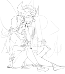  2015 animal_ears blush dancestors fullres godtier grayscale light_aspect lineart lipstick_stains monochrome redrom rose_lalonde rufioh_nitram seer ship_name_needed shipping sitting starter_outfit tentiginousteratologist 