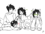  ! 2014 ? ageswap dancestors fullres grayscale jaggy_lines kankri_vantas karkat_vantas leijons lunaticjin meulin_leijon nepeta_leijon no_hat on_stomach sitting starter_outfit vantases 