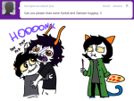 2011 fullres gamzee_makara hug karkat_vantas nepeta_leijon no_hat scars sober_gamzee starter_outfit text tropicshipping ximerika