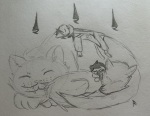  2026 arms_crossed becquerel freckles fullres grayscale jade_harley language:alternian lusus lying monochrome native_source nepeta_leijon no_hat olive_fields olive_garden pounce_de_leon redrom scoundrellyfeline shipping size_difference sketch sleeping starter_outfit text 
