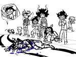 2024 babies blood bro car damara_megido dancestors dead equius_zahhak fullres grayscale highlight_color horuss_zahhak jaggy_lines john_egbert kankri_vantas kneeling kurloz_makara lineart mituna_captor on_stomach pastabaguette rufioh_nitram starter_outfit the_finger this_is_stupid word_balloon zahhaks