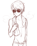  2013 dave_strider fullres lineart monochrome no_shirt q-dormir solo towel 