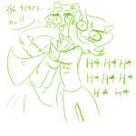 2015 basofy carrying cat_hat fullres lineart monochrome nepeta_leijon no_glasses no_hat redrom scratch_and_sniff seeing_terezi shipping starter_outfit terezi_pyrope text word_balloon