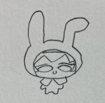  2024 chibi crossover fullres grayscale hello_kitty kigurumi monochrome omoti rose_lalonde sketch solo 