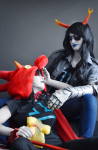  2014 artificial_limb cosplay dragon_cape eyepatch fullres jime-sama lemonsnout real_life scalemates sitting starter_outfit terezi_pyrope voldiesama vriska_serket 