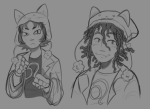  2026 alternate_hair blush cat_hat fashion fullres grayscale monochrome nepeta_leijon sketch solo starter_outfit voidlace 
