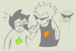 2025 alternate_hair blush crying deleted_source dirk_strider fullres grayscale grlgogames highlight_color jaggy_lines john_egbert prince_of_fresh_air shipping starter_outfit strong_tanktop