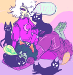  barefoot blush bromance dreamself going_rogue meowcats nepeta_leijon no_hat request roxy_lalonde terribleclaw word_balloon 