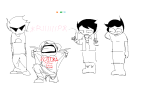  2026 alpha_kids dirk_strider fullres grayscale highlight_color jaggy_lines jake_english jane_crocker lineart monochrome no_shirt prospitruledersedrool roxy_lalonde sketch starter_outfit text twin_m9_berettas weapon 