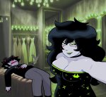  2025 3_in_the_morning_dress blood blush fullres girl's_best_friend image_manipulation jade_harley jaggy_lines karkat_vantas selfie skyzahhak starter_outfit weapon 