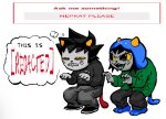 2026 blackrom cat_hat eggwishing fullres jaggy_lines karkat_vantas katnep nepeta_leijon shipping starter_outfit text thought_balloon