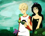  3_in_the_morning_dress dave_strider dayuun frogs jade_harley no_glasses red_baseball_tee 