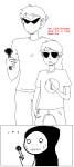 ... 2011 arijandro bro comic crossover dave_strider death fullres highlight_color jaggy_lines lineart microphone monochrome no_hat problem_sleuth_(adventure) starter_outfit sweat text