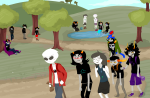  2012 alternians aradia_megido artificial_limb barefoot beta_kids beverage carrying casual cat_hat clouds dave_strider detharmonics equius_zahhak eridan_ampora eyepatch feferi_peixes fullres gamzee_makara jade_harley jaggy_lines john_egbert kanaya_maryam karkat_vantas nepeta_leijon robolegs rose_lalonde sitting sollux_captor starter_outfit sweat tavros_nitram terezi_pyrope trees vriska_serket 