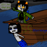 2012 alternia animated babinani clouds equius_zahhak fullres jaggy_lines meowrails merfolk nepeta_leijon night no_hat no_shirt ocean palerom profile shipping ships starter_outfit sweat text word_balloon