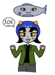  10k_member_celebration_event 2025 animals blush cat_hat chaemalgam fish fullres image_manipulation jaggy_lines nepeta_leijon solo starter_outfit text word_balloon 