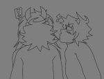! 2025 back_angle blush duckface fullres grayscale heart jade_harley jaggy_lines karkat_vantas kats_and_dogs kiss lineart monochrome multiple_personas redrom shipping skyzahhak word_balloon