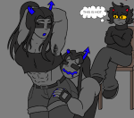 2025 arms_crossed body_hair dos_equius equius_zahhak fullres karkat_vantas multiple_personas rule63 selfcest shipping sitting skyzahhak starter_outfit text thought_balloon