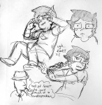  2025 blush chubstuck crying dad emoticon food fullres grayscale john_egbert monochrome nsfw_source pencil sketch smoking starter_outfit taint49 text thought_balloon 