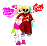  blush carrying dave_strider ectobiolodaddy godtier heart knight roxy_lalonde starter_outfit word_balloon 