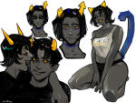  2025 adorabloodthirsty casual equius_zahhak facial_hair fullres headshot karkat_vantas kneeling licking nepeta_leijon no_glasses no_hat redrom scribkwa shipping smiling_karkat terezi_pyrope text undergarments 
