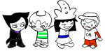  2023 au bec_harley becquerel cal_strider fullres guidestuck harlequin_doll humanized jaggy_lines jaspers jaspers_lalonde lil_cal quinn_egbert sprite_mode toreodere 