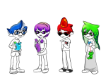  2017 beta_kids crossover cruxite_apple cruxite_bottle cruxite_dog cruxite_egg dave_strider fullres jade_harley john_egbert rose_lalonde splatoon starter_outfit weenie-kun 