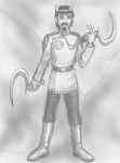  2011 ancestors facial_hair fullres grayscale nsinned sickle solo speculative_design the_sufferer 