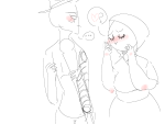  ... 2013 artificial_limb blush fullres grayscale heart highlight_color jack_noir lineart monochrome ms_paint paint_it_black profile redrom scars shipping sketch spades_slick sweat toonysart word_balloon 