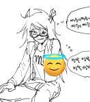 2025 censor emoji eyepatch fullres grayscale language:korean lineart sitting sketch solo starter_outfit sweat text thought_balloon tiniming66 vriska_serket