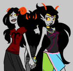  2spooky aradia_megido bromance feferi_peixes freckles hemocircle holding_hands multishipping no_glasses palerom queen_bee redrom shipping sollux_captor syblatortue thumbs_up 