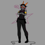  2025 admiralexclipse arms_crossed body_modification dancestors fullres homestuck:_beyond_canon jaggy_lines little_miss_condescension_suit meat_timeline meenah_peixes solo text word_balloon 