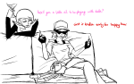  2011 alcohol bro cocktail_glass couch fullres grayscale jaggy_lines lil_cal mitbix mom monochrome rule63 sitting starter_outfit text the_finger 
