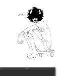 ... 2025 art_program_in_frame dancestors fullres grayscale lineart mituna_captor monochrome no_hat sitting sketch solo starter_outfit tiniming66 word_balloon