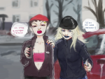  2015 alisonnyash beverage body_modification car casual city dancestors fashion fullres hat humanized knife language:russian meenah_peixes no_glasses text trees vriska_serket winter word_balloon 