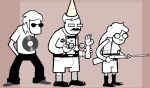 2025 alpha_dave beagle_puss facial_hair fake_arms fullres grandma grayscale hat highlight_color hunting_rifle jaggy_lines monochrome poppop reesereeserson sprite_mode wizard_hat 