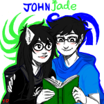  arm_around_shoulder aspect_symbol book breath_aspect dogtier godtier heir incest jade_harley john_egbert prospitcest redrom request shipping space_aspect turtle-demon witch 